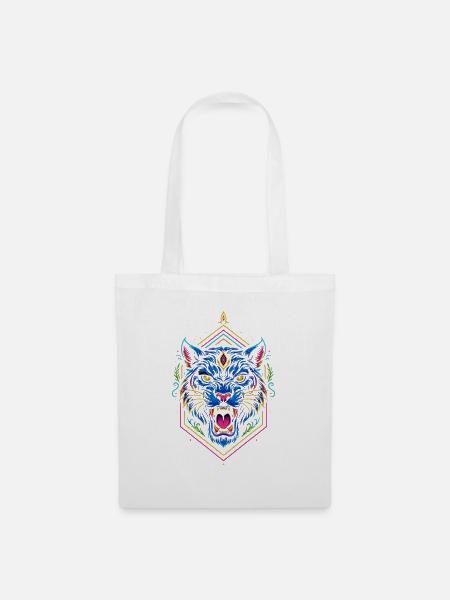 Neon Tiger Geometrischer Print - Stoffbeutel - Weiß