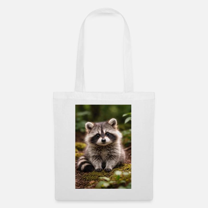 Tiny Raccoon Cub in Forest - Tote Bag - white