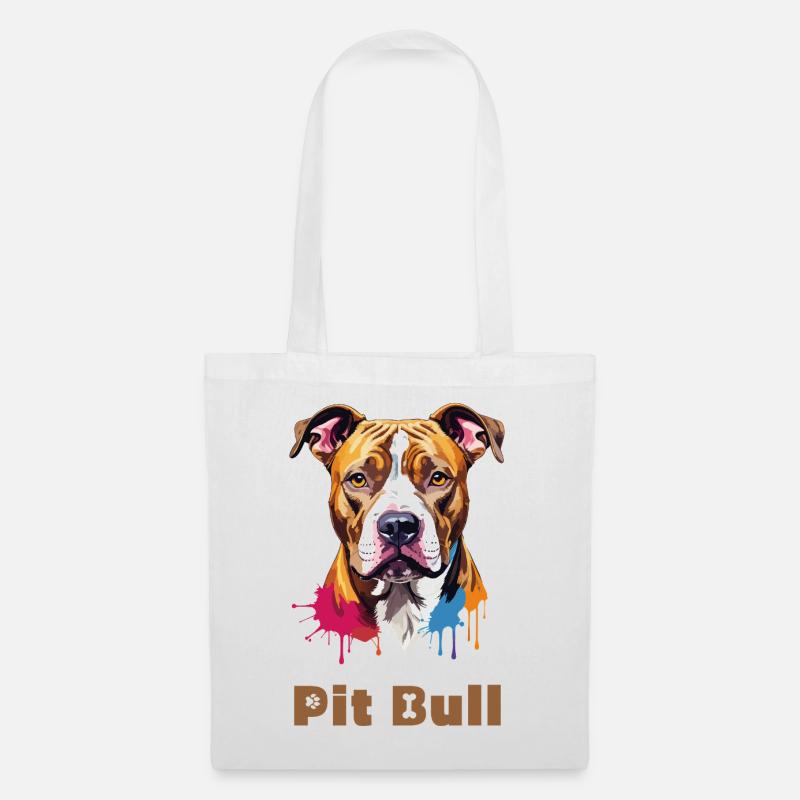 Pitbull Portrait mit Farbspritzern - Stoffbeutel - Weiß
