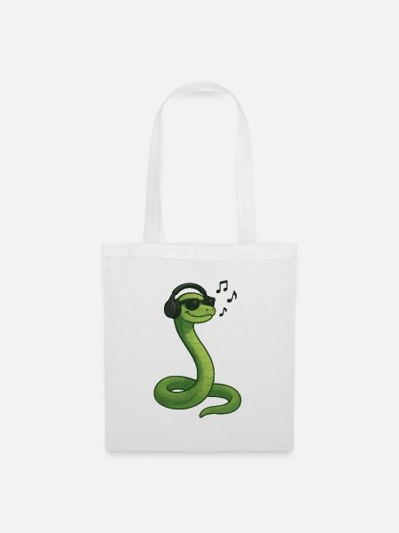 Snake Headphones Musik Vibe Illustration Kunst - Stoffbeutel - Weiß