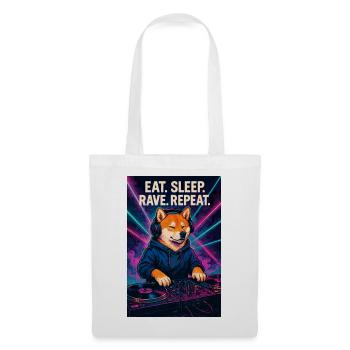 Shiba Inu DJ: Eat Sleep Rave Repeat Nachtclub - Stoffbeutel - Weiß - Vorne