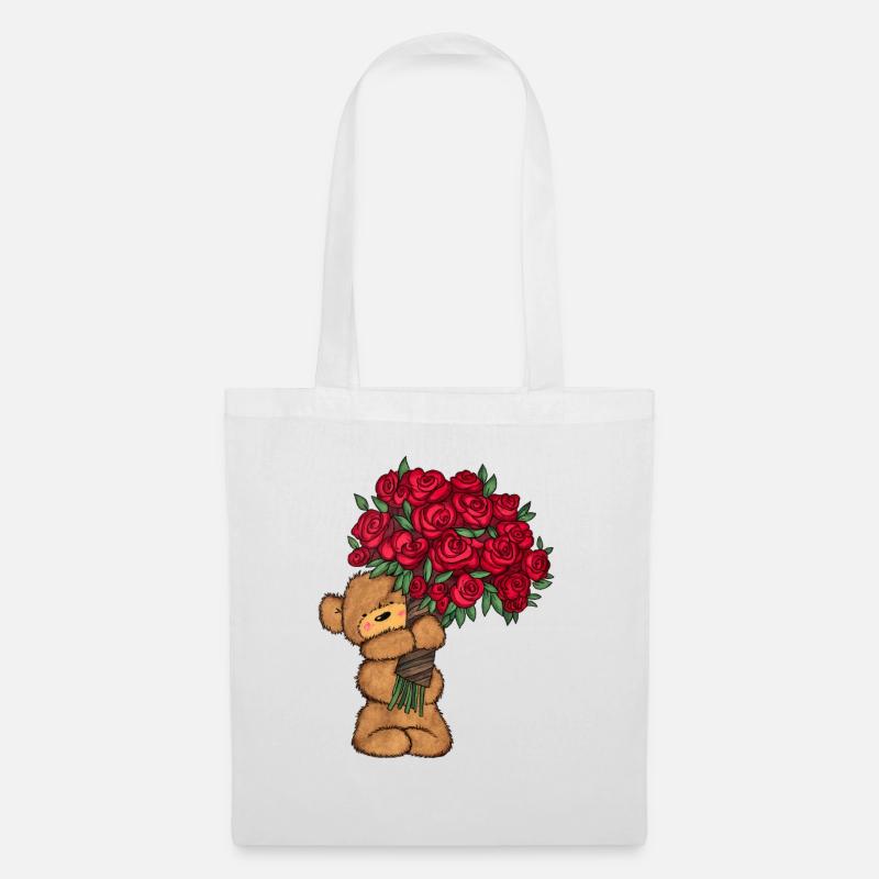 Baer_Blumen - Stoffbeutel - Weiß