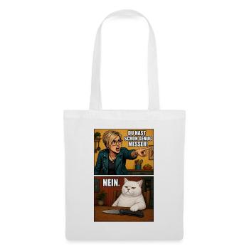 Küchenkonfrontation: Mutige Chefin vs Katze - Stoffbeutel - Weiß - Vorne