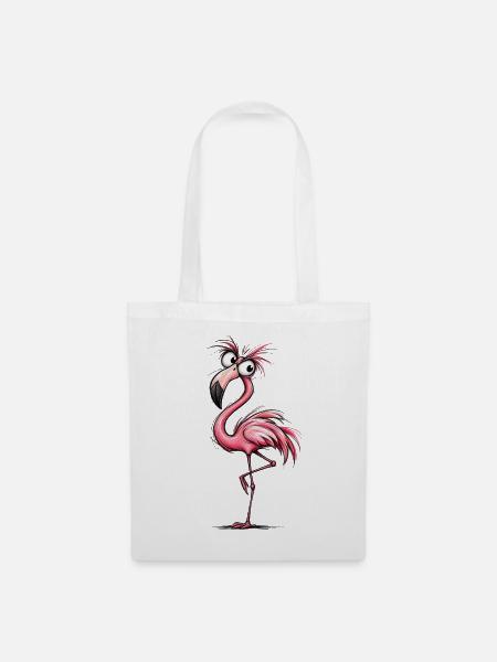 Flamingo Karikatur Pink Groove - Stoffbeutel - Weiß