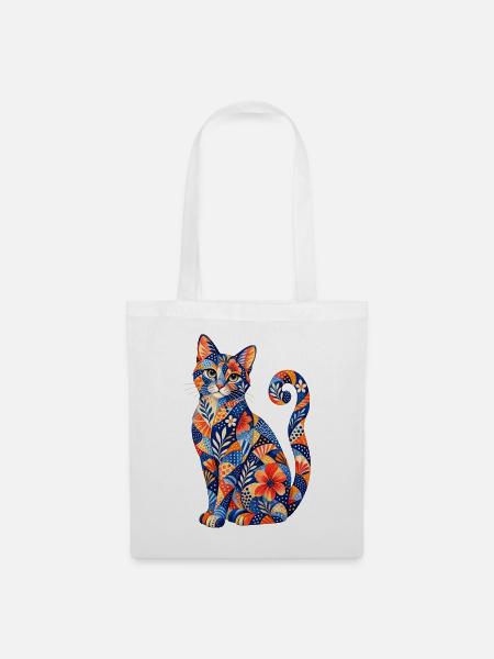 Patchwork Katze Blütenmuster - Stoffbeutel - Weiß
