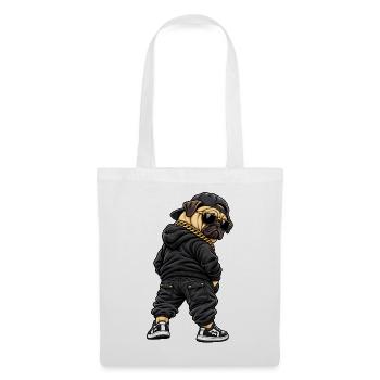 Cooler Gangster Mops im Streetwear Style - Stoffbeutel - Weiß - Vorne