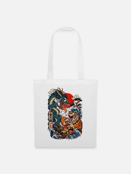 Drachen-Tiger Sushi Schlacht - Stoffbeutel - Weiß