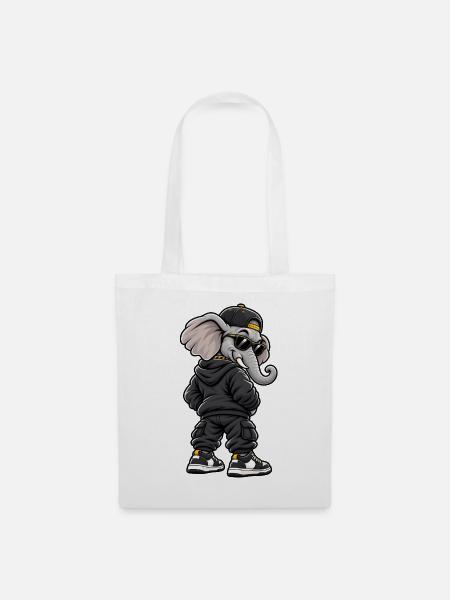 Gangster Elefant im coolen Streetwear Look - Stoffbeutel - Weiß