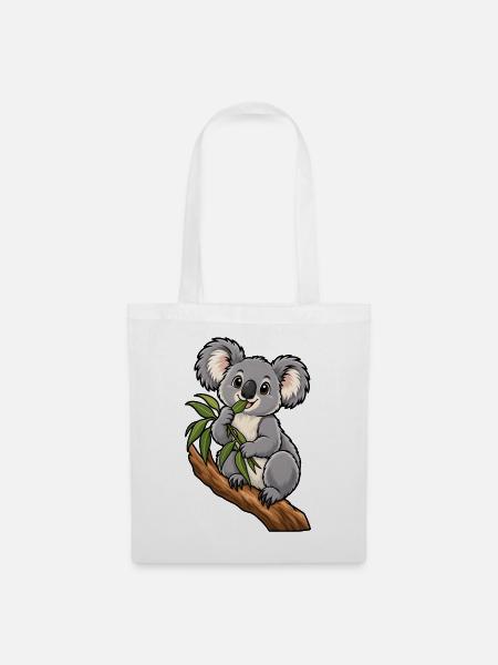 Süßer Koala beim Eukalyptus Essen - Stoffbeutel - Weiß
