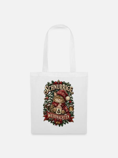 Schnurrige Weihnachten - Stoffbeutel - Weiß