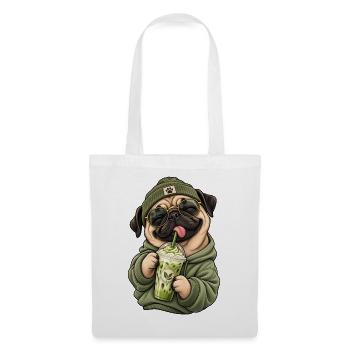 Süßer Mops mit Matcha Latte - Stoffbeutel - Weiß - Vorne