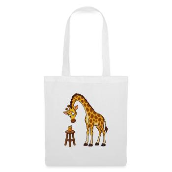 Skeptische Giraffe starrt eine Saftdose an - Stoffbeutel - Weiß - Vorne