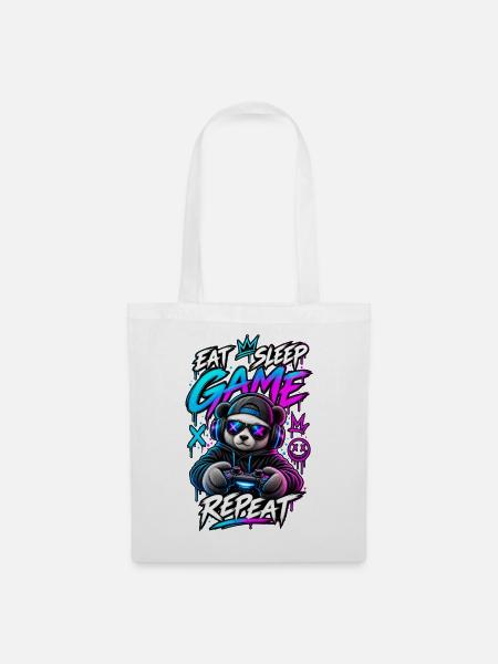 Eat Sleep Game Panda Neon - Stoffbeutel - Weiß