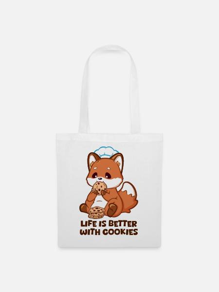 Verspielter Fuchs isst Cookies mit Kochmütze - Stoffbeutel - Weiß