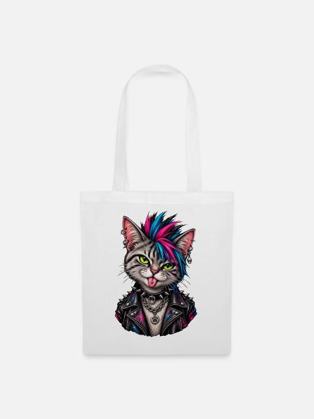 Punk Katze - Stoffbeutel - Weiß