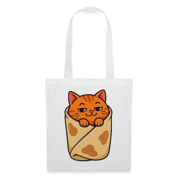 Orangefarbene getigerte Katze eingewickelt wie ein Burrito - Stoffbeutel - Weiß - Vorne