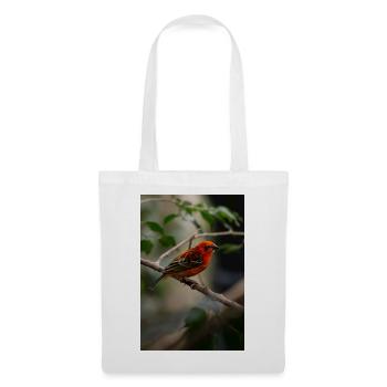 Ein leuchtend roter tropischer Vogel, der auf einem Ast saß - Stoffbeutel - Weiß - Vorne