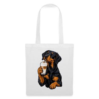 Beauceron mit Latte Macchiato - Stoffbeutel - Weiß - Vorne