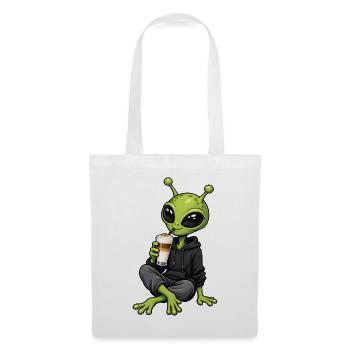 Alien mit Latte Macchiato - Stoffbeutel - Weiß - Vorne