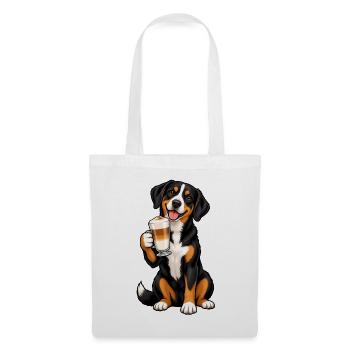 Entlebucher Sennenhund mit Latte Macchiato - Stoffbeutel - Weiß - Vorne