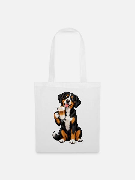 Entlebucher Sennenhund mit Latte Macchiato - Stoffbeutel - Weiß