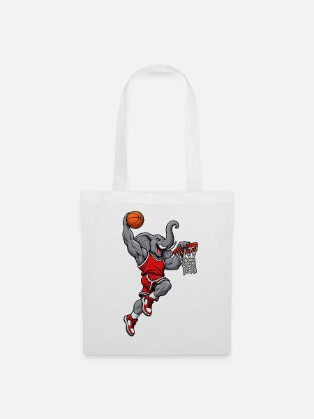 Elefant beim Basketball - Stoffbeutel - Weiß