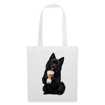 Schipperke mit Latte Macchiato - Stoffbeutel - Weiß - Vorne