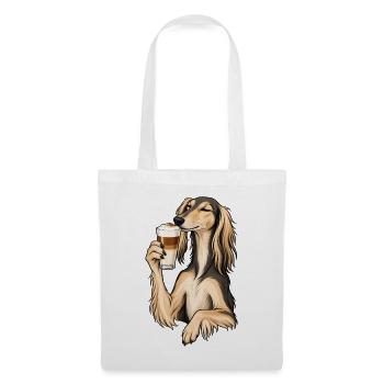 Saluki mit Latte Macchiato - Stoffbeutel - Weiß - Vorne