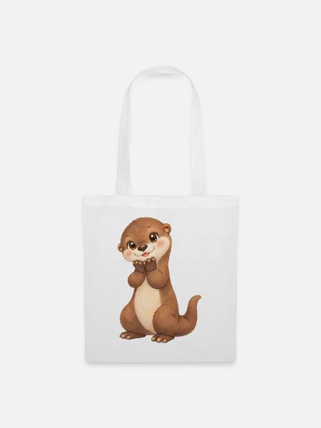 Otter – süßer stehender Fischotter - Stoffbeutel - Weiß