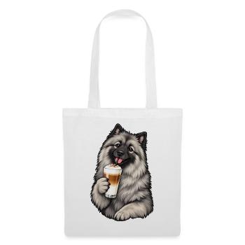 Keeshond mit Latte Macchiato - Stoffbeutel - Weiß - Vorne