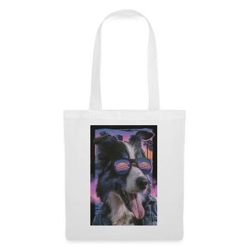 Retro Stil Hund mit Sonnenbrille - Stoffbeutel - Weiß - Vorne