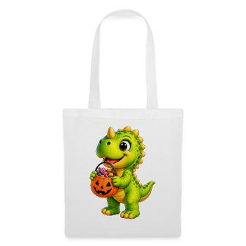 Halloween-Dino mit Zuckertüte - Stoffbeutel - Weiß - Vorne