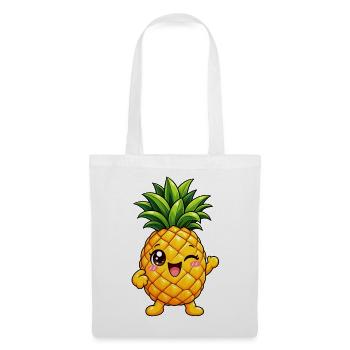 Ananas Kawaii Style – Süße Tropenfrucht - Stoffbeutel - Weiß - Vorne