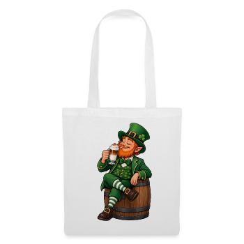 Leprechaun mit Latte Macchiato – Irischer Kaffee - Stoffbeutel - Weiß - Vorne