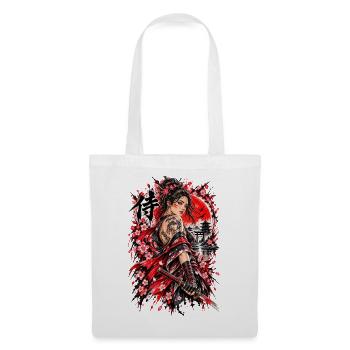 Japan Samurai Kriegerin – Sakura Design - Stoffbeutel - Weiß - Vorne