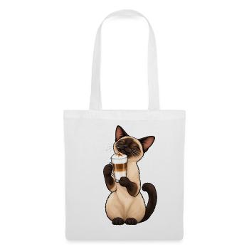 Siamkatze mit Latte Macchiato – Kaffee & Katze - Stoffbeutel - Weiß - Vorne