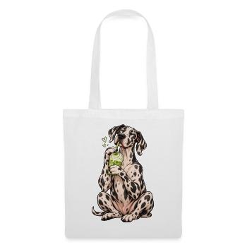 Deutsche Dogge mit Matcha Latte – Kaffeepause - Stoffbeutel - Weiß - Vorne