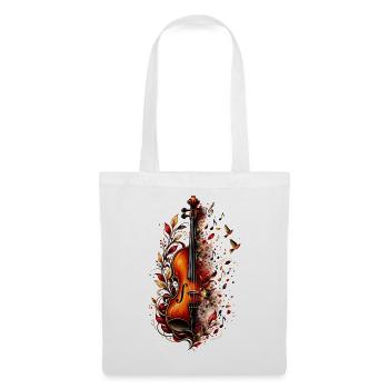 Violine mit Blumen und Musiknoten – Geige Klassik - Stoffbeutel - Weiß - Vorne