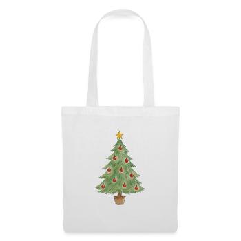 Weihnachtsbaum im Topf mit roten Ornamenten - Stoffbeutel - Weiß - Vorne