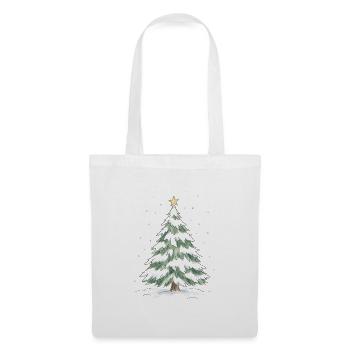 Schneebedeckter Weihnachtsbaum mit goldenem Stern - Stoffbeutel - Weiß - Vorne