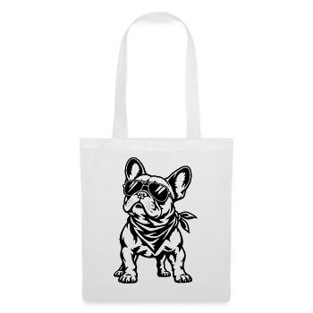Französische Bulldogge – Cooler Biker Hund - Stoffbeutel - Weiß - Vorne