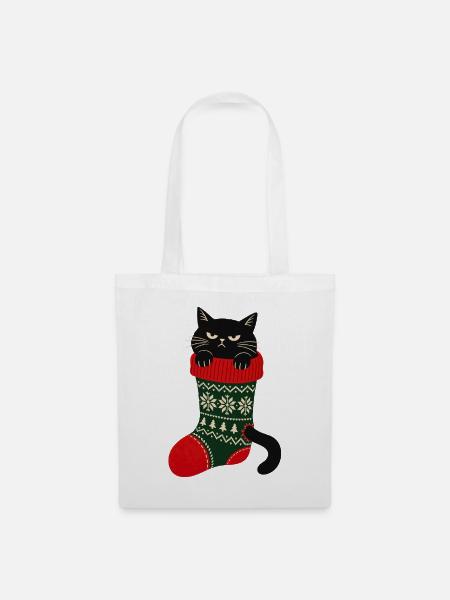 Weihnachtsmuffel Weihnachtskatze Schwarze Katze - Stoffbeutel - Weiß