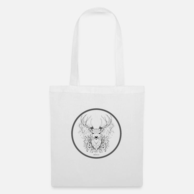 PrintZ Hirsch Dachs Fineline Art - Stoffbeutel - Weiß
