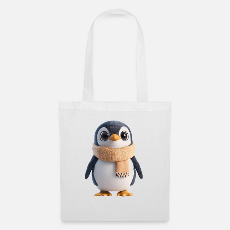 Plüsch Pinguin mit Schal - Stoffbeutel - Weiß