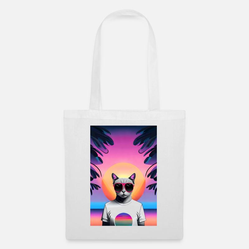 Synthwave Cat - Tote Bag - white