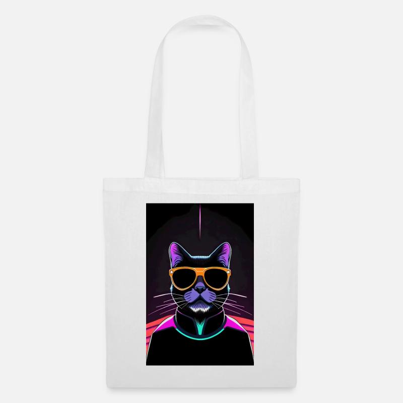 Black Synthwave Cat - Tote Bag - white