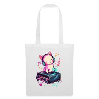 Cute cat with headphones listening to music - Tote Bag - white - Front