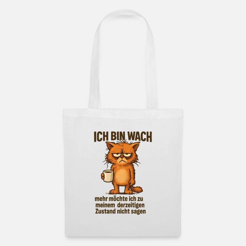 Ich bin wach Kaffee Katze - Stoffbeutel - Weiß