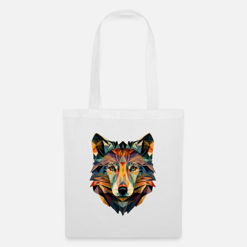 Wolf Gesicht Geometrisch Abstrakt bunt - Stoffbeutel - Weiß