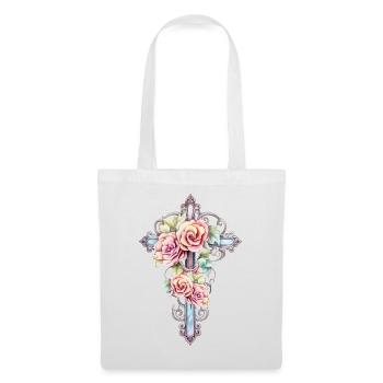 Aquarell-Kreuz mit Rosen - Stoffbeutel - Weiß - Vorne
